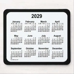 2029 White on Black Calendar by Janz Two Tone Mouse Mat