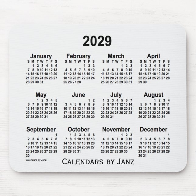 2029 White Smoke Calendar by Janz Mouse Pad (Front)
