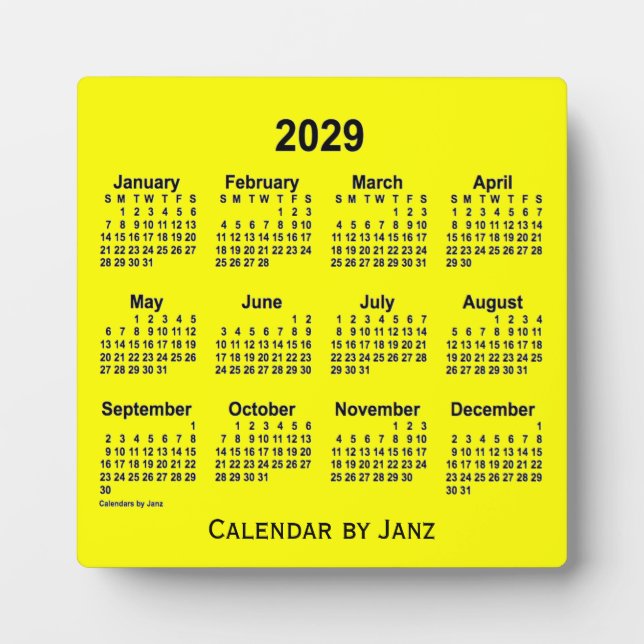 2029 Yellow Desk Calendar by Janz Plaque (Front)