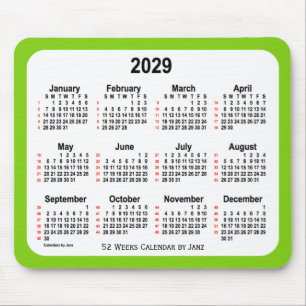2029 Yellow Green 52 Weeks Calendar by Janz Mouse Mat