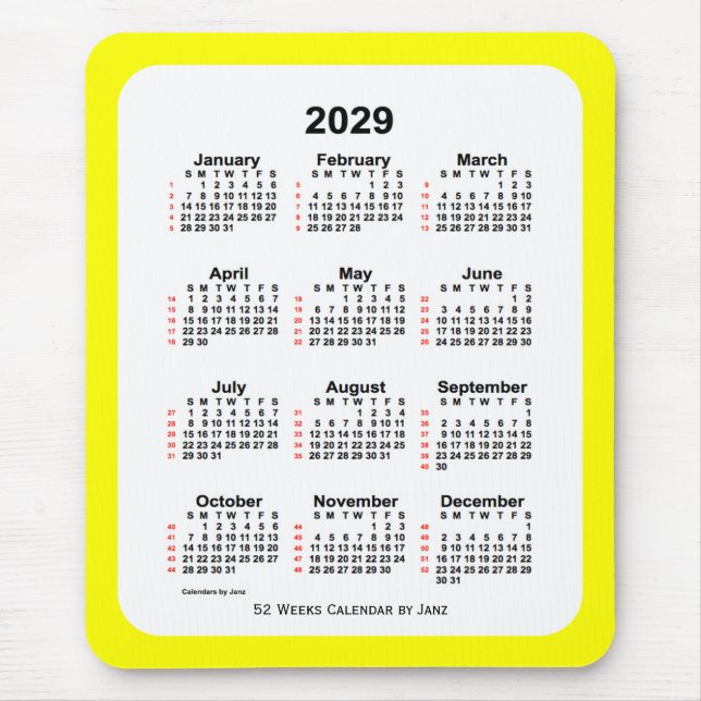 2029 Yellow Two Tone 52 Week Calendar by Janz Mouse Mat (Front)