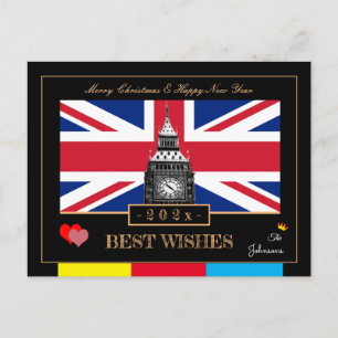 202x Happy New Year, British Flag, Big Ben UK Postcard