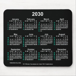 2030 Neon White 52 Weeks ISO Calendar by Janz Mouse Mat