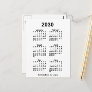 2030 White 6 Month Mini Calendar by Janz Postcard