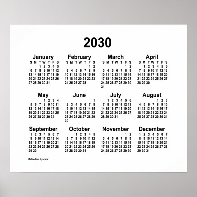 2030 White Calendar by Janz Print (Front)