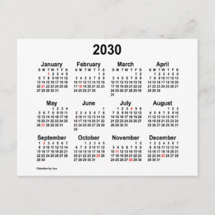 2030 White Holiday Mini Calendar by Janz Postcard