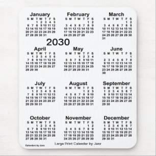 2030 White Large Print Calendar by Janz Mouse Mat