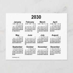 2030 White Mini Calendar by Janz Postcard