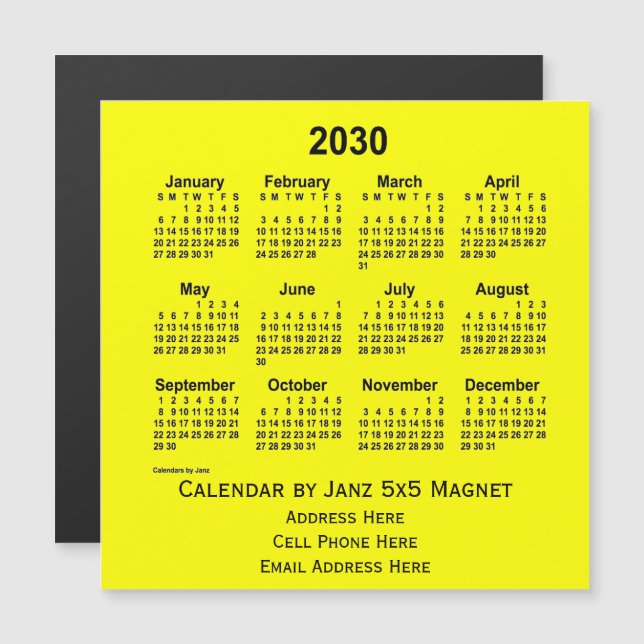 2030 Yellow Business Calendar by Janz (Front/Back)
