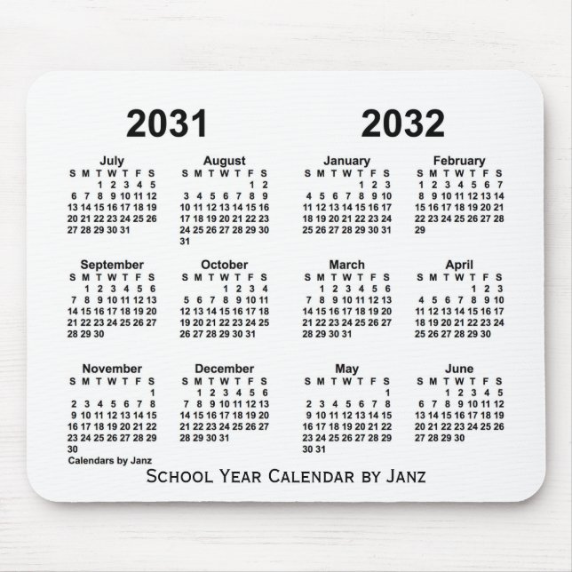 2031-2032 White School Year Calendar by Janz Mouse Mat (Front)