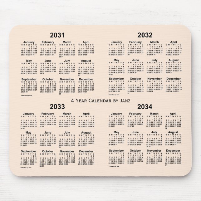 2031-2034 Antique White 4 Year Calendar by Janz Mouse Mat (Front)
