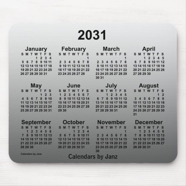 2031 Faded White Calendar by Janz Mouse Mat (Front)