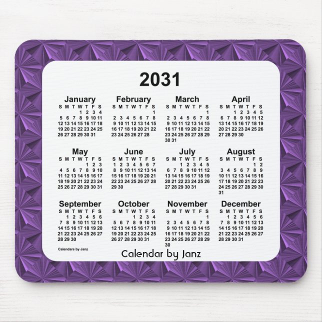 2031 Purple Diamonds Calendar by Janz Mouse Mat (Front)