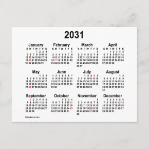 2031 White Holiday Mini Calendar by Janz Postcard