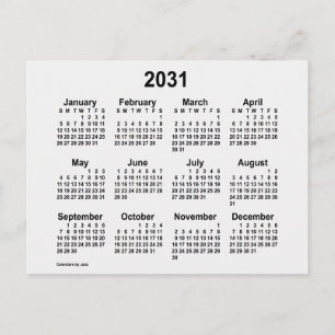 2031 White Smoke Mini Calendar by Janz Postcard