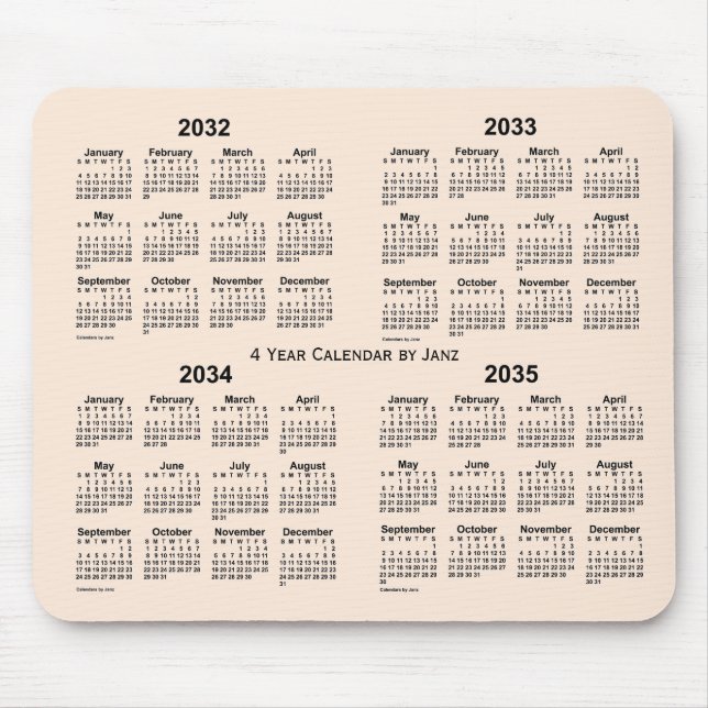 2032-2035 Antique White 4 Year Calendar by Janz Mouse Mat (Front)