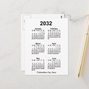 2032 White 6 Month Mini Calendar by Janz Postcard