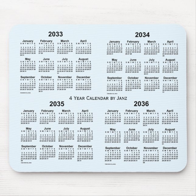 2033-2036 Alice Blue 4 Year Calendar by Janz Mouse Mat (Front)