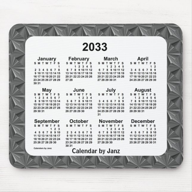 2033 Black Diamonds Calendar by Janz Mouse Mat (Front)