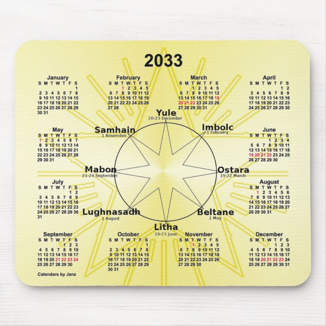 2033 Celtic Wheel of the Year Calendar by Janz Mouse Mat (Front)