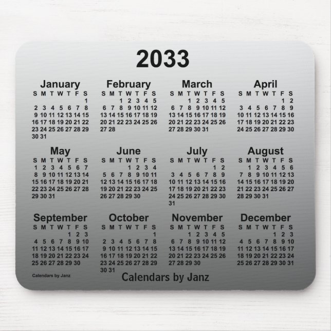2033 Faded White Calendar by Janz Mouse Mat (Front)