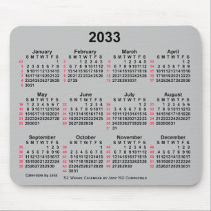 2033 Silver 52 Weeks ISO Calendar by Janz Mouse Mat