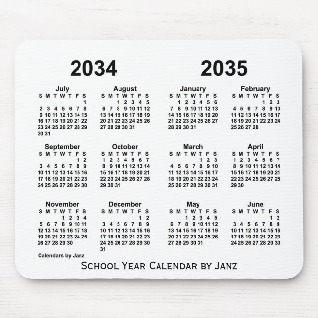 2034-2035 White School Year Calendar by Janz Mouse Mat (Front)