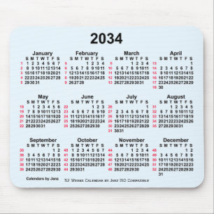 2034 Alice Blue 52 Weeks ISO Calendar by Janz Mouse Mat