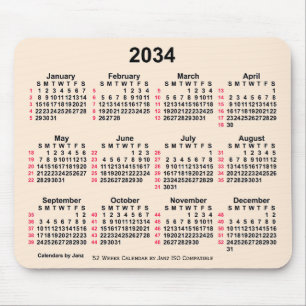 2034 Antique White 52 Weeks ISO Calendar by Janz Mouse Mat