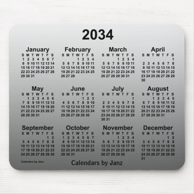 2034 Faded White Calendar by Janz Mouse Mat (Front)
