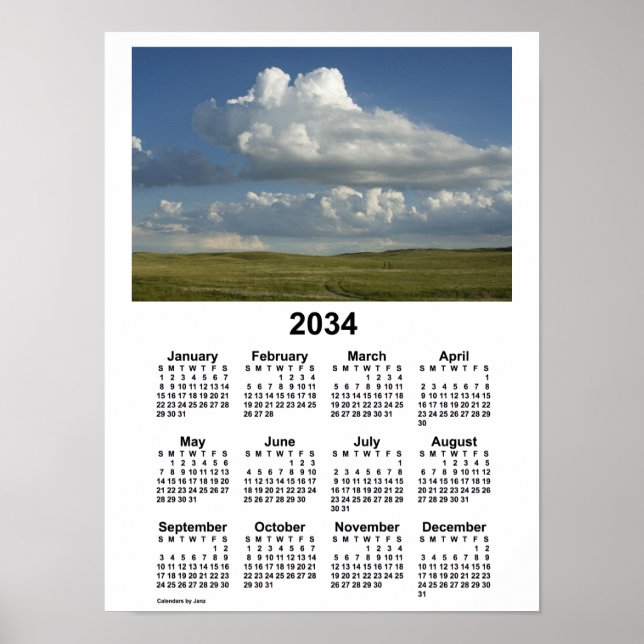 2034 Nebraska Sandhills Calendar by Janz Poster (Front)
