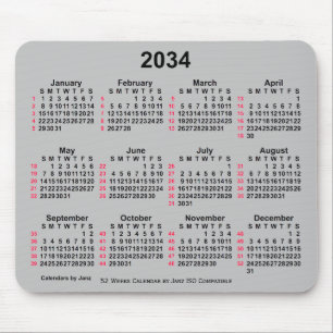 2034 Silver 52 Weeks ISO Calendar by Janz Mouse Mat