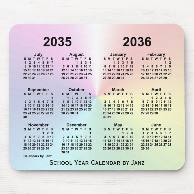2035-2036 Rainbow Cloud School Calendar by Janz Mouse Mat (Front)
