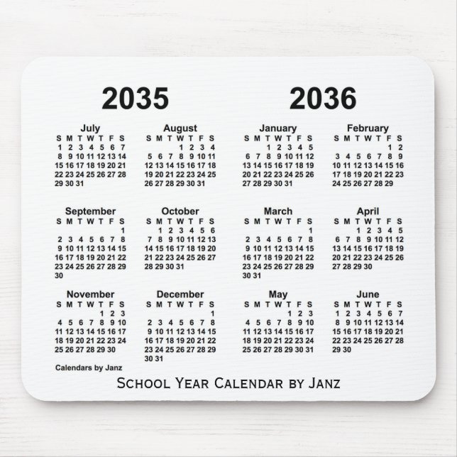 2035-2036 White School Year Calendar by Janz Mouse Mat (Front)