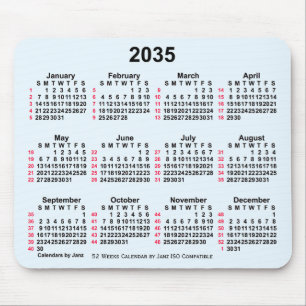 2035 Alice Blue 52 Weeks ISO Calendar by Janz Mouse Mat