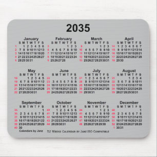 2035 Silver 52 Weeks ISO Calendar by Janz Mouse Mat