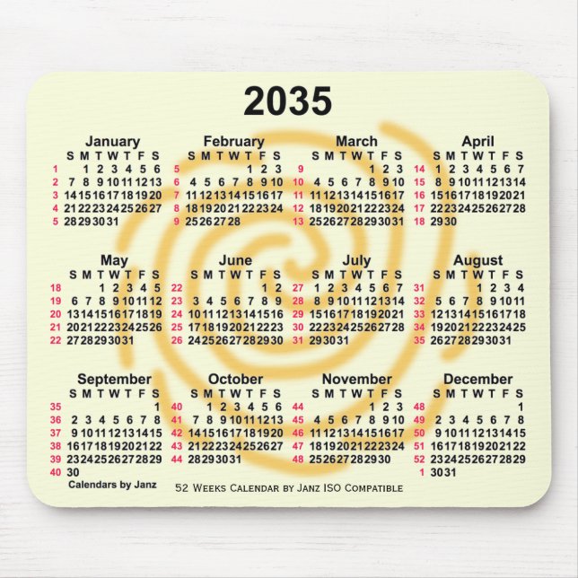 2035 Sunny Days 52 Weeks ISO Calendar by Janz Mouse Mat (Front)