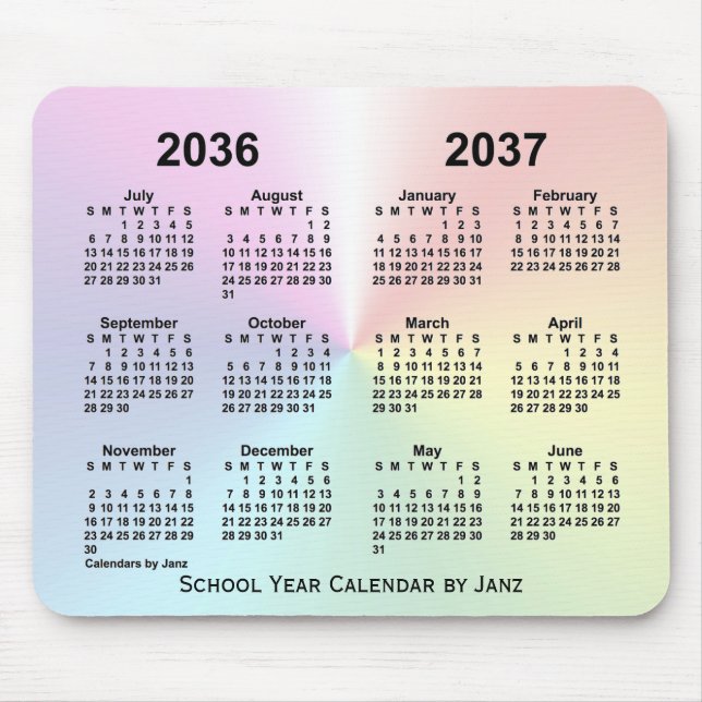 2036-2037 Rainbow Cloud School Calendar by Janz Mouse Mat (Front)
