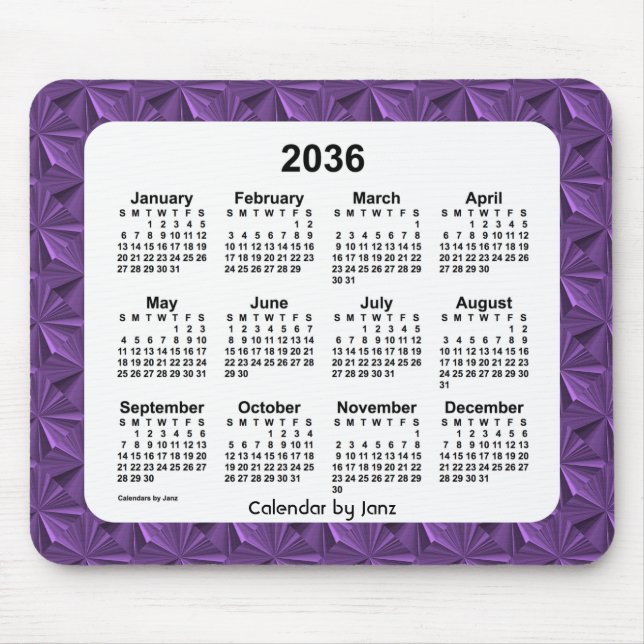 2036 Purple Diamonds Calendar by Janz Mouse Mat (Front)