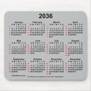 2036 Silver 52 Weeks ISO Calendar by Janz Mouse Mat