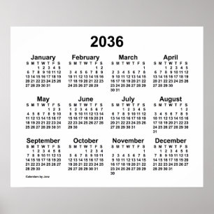 2036 White Calendar by Janz Print