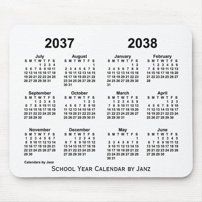 2037-2038 White School Year Calendar by Janz Mouse Mat (Front)
