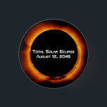 2045 Total Solar Eclipse 3 Cm Round Badge<br><div class="desc">The next American total solar eclipse is on August 12, 2045. It will begin on the Pacific coast of California and travel southeast through Nevada, Utah, Colorado, Kansas, Oklahoma, Texas, Arkansas, Mississippi and Alabama before exiting on the East coast of Florida to the Bahamas and on to South America. Enjoy...</div>