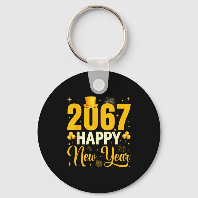 2067 Happy New Year Retro Funny 67 Six Seven Meme  Key Ring (Front)