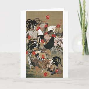 20. 群鶏図, 若冲 Flock of Roosters, Jakuchu Card