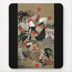 20. 群鶏図, 若冲 Flock of Roosters, Jakuchu Mouse Mat