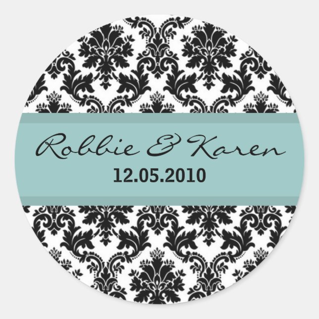 20 - 1.50" Black Damask Blue Favour Sticker (Front)