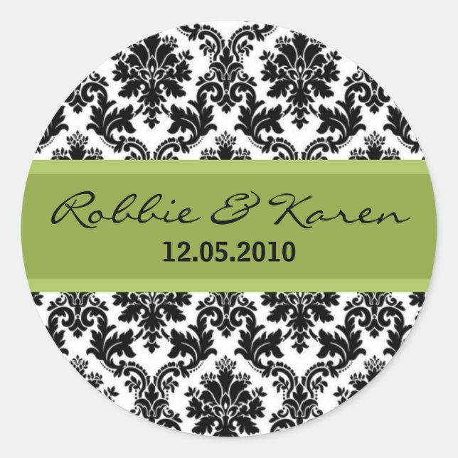 20 - 1.50" Black Damask & Green Favour Stickers (Front)
