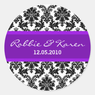 20 - 1.50" Black Damask & Purple Favour Stickers