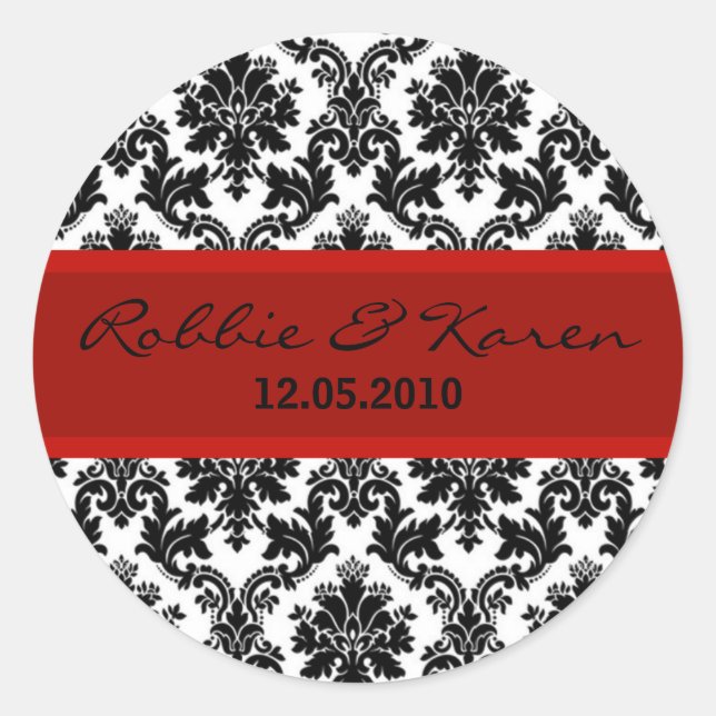 20 - 1.50" Black Damask & Red Favour Stickers (Front)